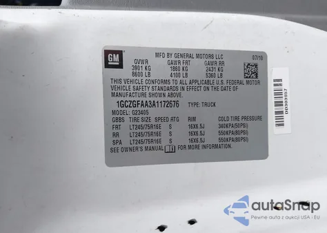 2010 Chevrolet Express 2500 Work Van z USA, uszkodzony, nr VIN 1GCZGFAA3A1172676